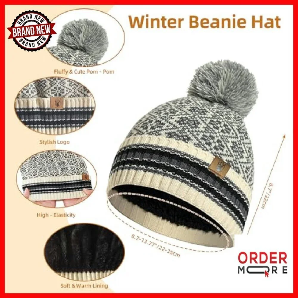 Fleece Lined Winter Beanie Scarf Gloves Set Touchscreen Thermal
